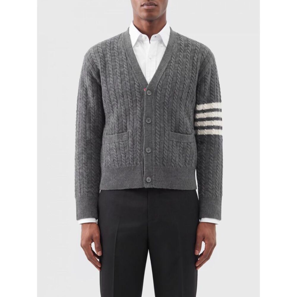 Thom Browne Men Thom Browne 4-Bar Stripe V-Neck Slim Fit Wool Tricot Cardigan